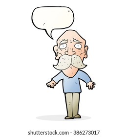 cartoon sad old man with speech bubble