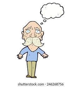 cartoon sad old man with thought bubble