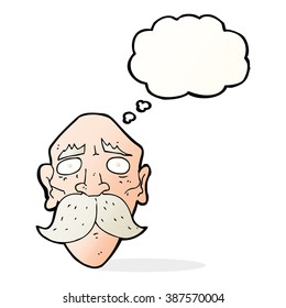 cartoon sad old man with thought bubble