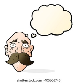 caricatura triste anciano con burbuja de pensamiento
