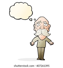 cartoon sad old man with thought bubble