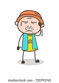 Cartoon Sad Old Person Vector Expression