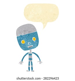 caricatura robot triste con burbuja de habla
