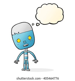cartoon sad robot with thought bubble