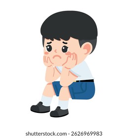 Cartoon of Sad Schoolboy Sitting Down student