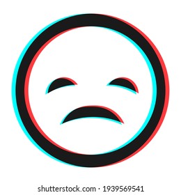 Cartoon sad smile emoticon symbol, icon in 3d effect with blue and red color