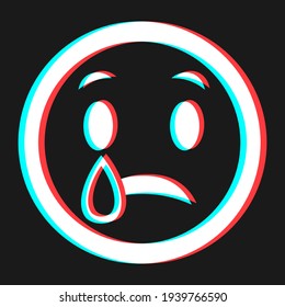 Cartoon sad smile emoticon symbol, icon in 3d effect with blue and red color