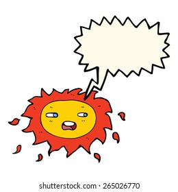 caricatura triste sol con burbuja de habla