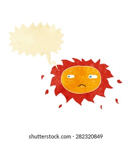 caricatura triste sol con burbuja de habla