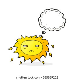 Cartoon traurige Sonne mit Denkblase
