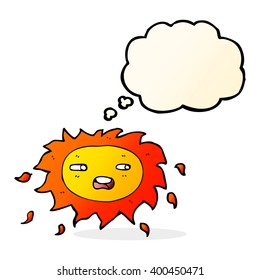 cartoon sad sun with thought bubble