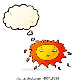 cartoon sad sun with thought bubble