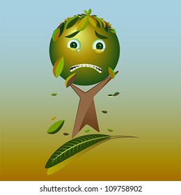 Cartoon sad tree - Please, save the earth, vector