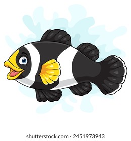 Cartoon saddleback clown fish on white background