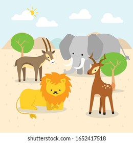 Cartoon safari animal in the jungle