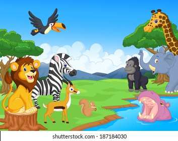 Cartoon Safari Animal Jungle Stock Vector (Royalty Free) 187184030 ...