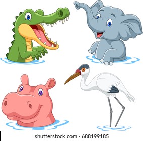 Cartoon Safari Animal On Water