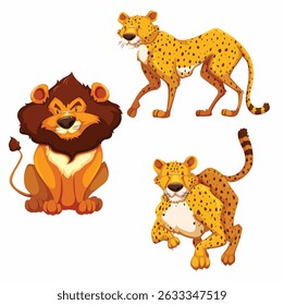 Cartoon Safari Animals Set: Lion and Cheetahs