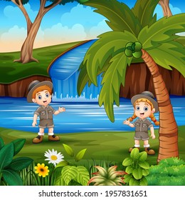 Cartoon The Safari Boy And Girl By The River