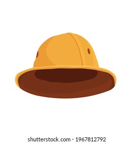 
Cartoon Safari Hat. Pith Helmet For Tourists, Hunters And Explorers. Vector Illustration In Flat Style.