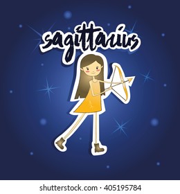 cartoon Sagittarius girl on starry night background