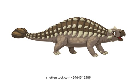 Cartoon saichania dinosaur character. Isolated vector herbivorous ankylosaurid dino from late cretaceous period. Ancient reptile with heavily armored body with bony plates and tail club for defense