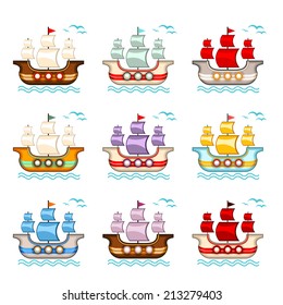 Cartoon sailboat icons