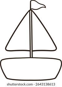 Cartoon sailboat line on transparent background