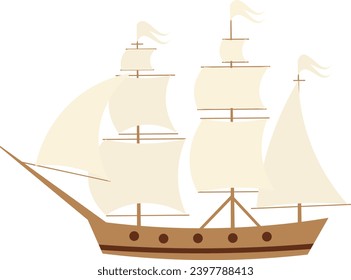 Cartoon sailboat. Sailboat on a transparent background.