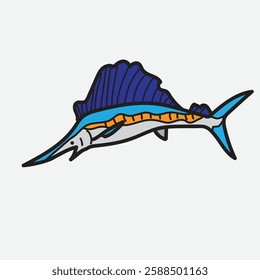 Cartoon Sailfish Illustration with white Background