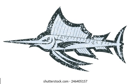 cartoon sailfish outline grunge vector illustration