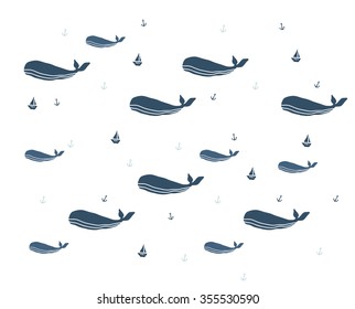 Cartoon sailfish with whale (white)
