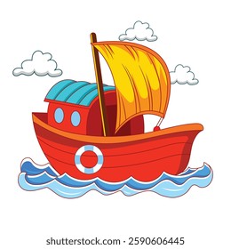 Cartoon Sailing Boat – Cute Nautical Ship Illustration
