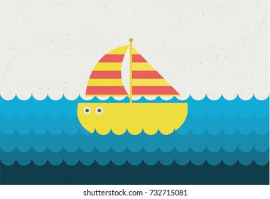 Cartoon sailing boat in sea