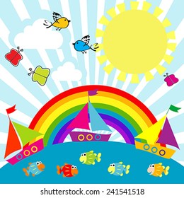 Cartoon sailing boats