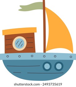 Cartoon Sailing Ship Vector Illustration