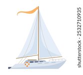 Cartoon sailing yacht. Marine sea ship, water marine transport flat vector illustration. Nautical travel boat on white