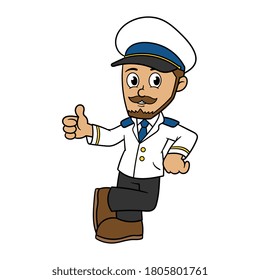 Cartoon Sailor Captain Leaning and Giving Thumbs Up Vector Illustration