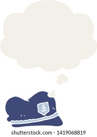 cartoon sailor hat with thought bubble in retro style