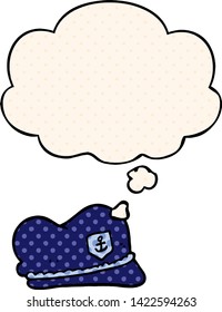 sombrero marinero de caricatura con burbuja de pensamiento en estilo de libro de historietas