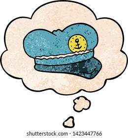 sombrero de marinero de dibujos animados con burbuja de pensamiento al estilo de textura gruesa