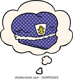 cartoon sailor hat with thought bubble in comic book style