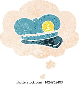 cartoon sailor hat with thought bubble in grunge distressed retro textured style