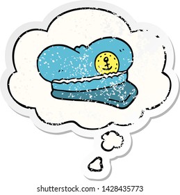 cartoon sailor hat with thought bubble as a distressed worn sticker