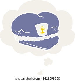 sombrero marinero de dibujos animados con burbuja de pensamiento en estilo retro