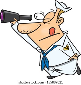 Cartoon sailor looking through a telescope