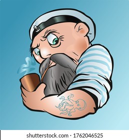 Cartoon sailor man. Old seawolf. Vector illustration.