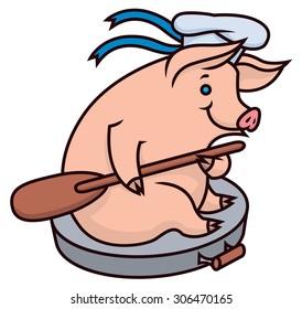 Cartoon sailor pig  floating in a pan