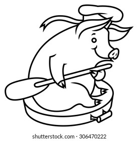 Cartoon sailor pig  floating in a pan