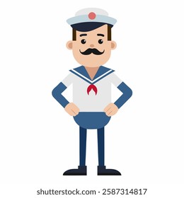  cartoon sailor in uniform. sailor profession .Isolated on white background.Vector illustration.Front  view